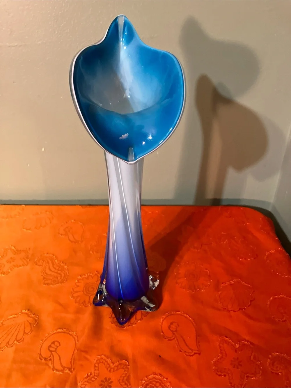 Jack in the Pulpit Cobalt Two Tones of Blue Lily Vase 12” T Art Glass